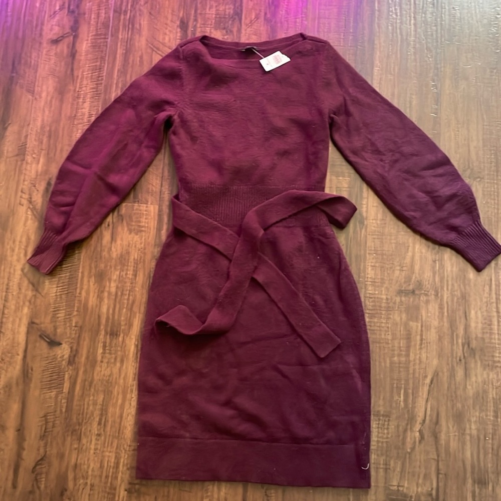 Ann Taylor cranberry sweater dress with waist tie - size small